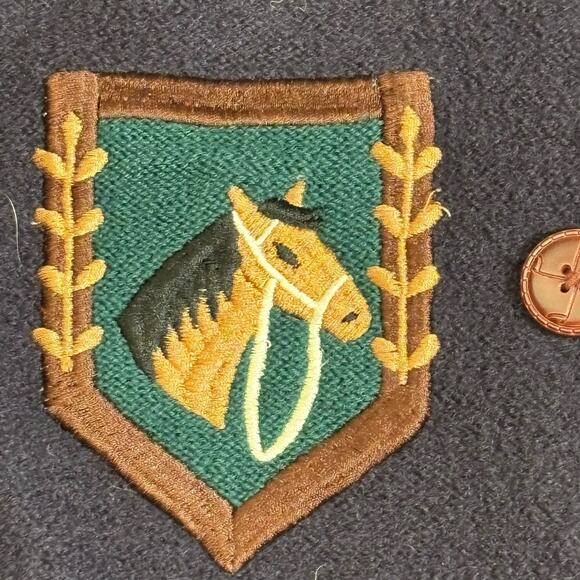 Vintage Polo Collar Knit Wool Equestrian Horse Cardigan Sweater Navy Blue Medium - Picture 8 of 11